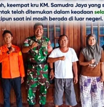 Empat ABK KM Samudera Jaya Ditemukan Selamat di Perairan Malaysia