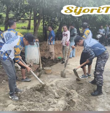 Danposal Jemaja dan Warga Bangun Akses Jalan Menuju TPU Pasir Lecuh